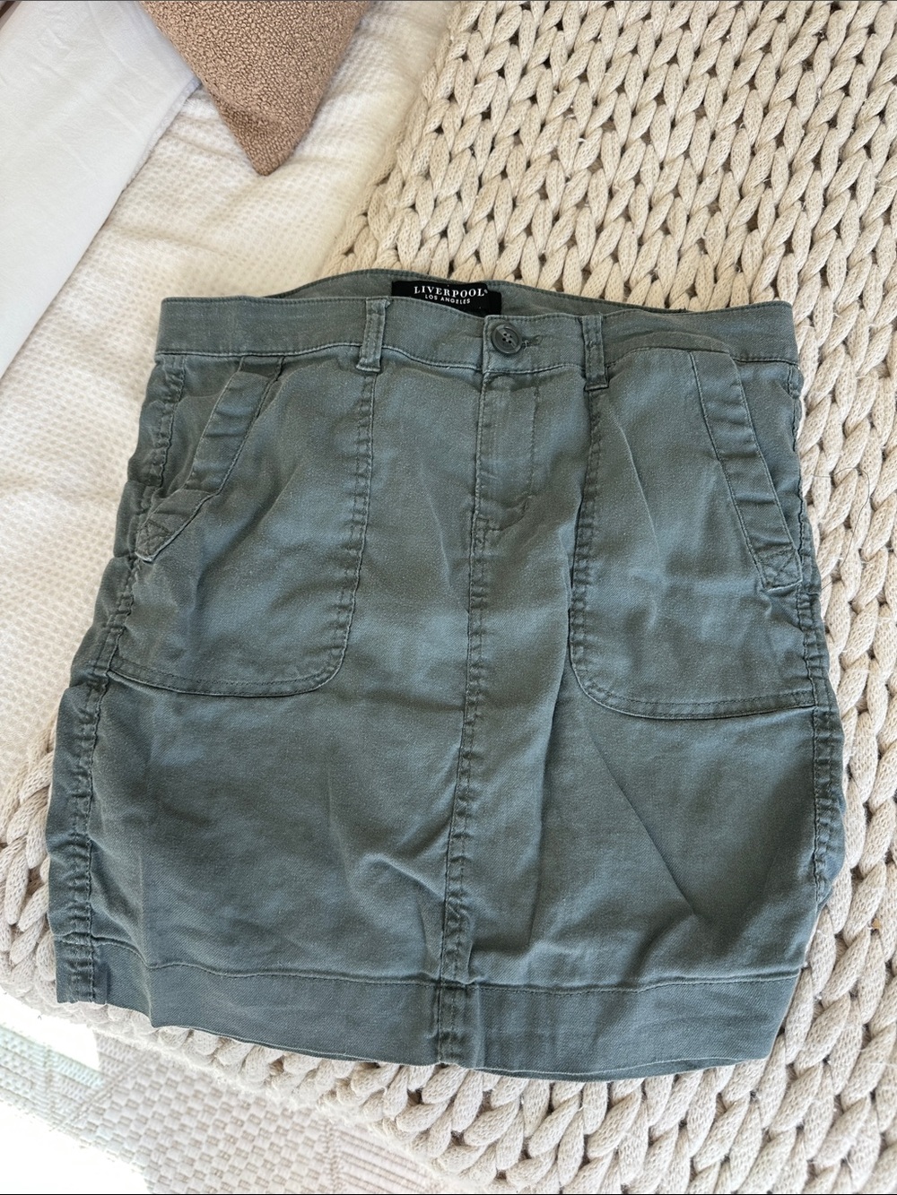 Liverpool Olive Utility Mini Skirt in Military Green - Picture 1 of 4